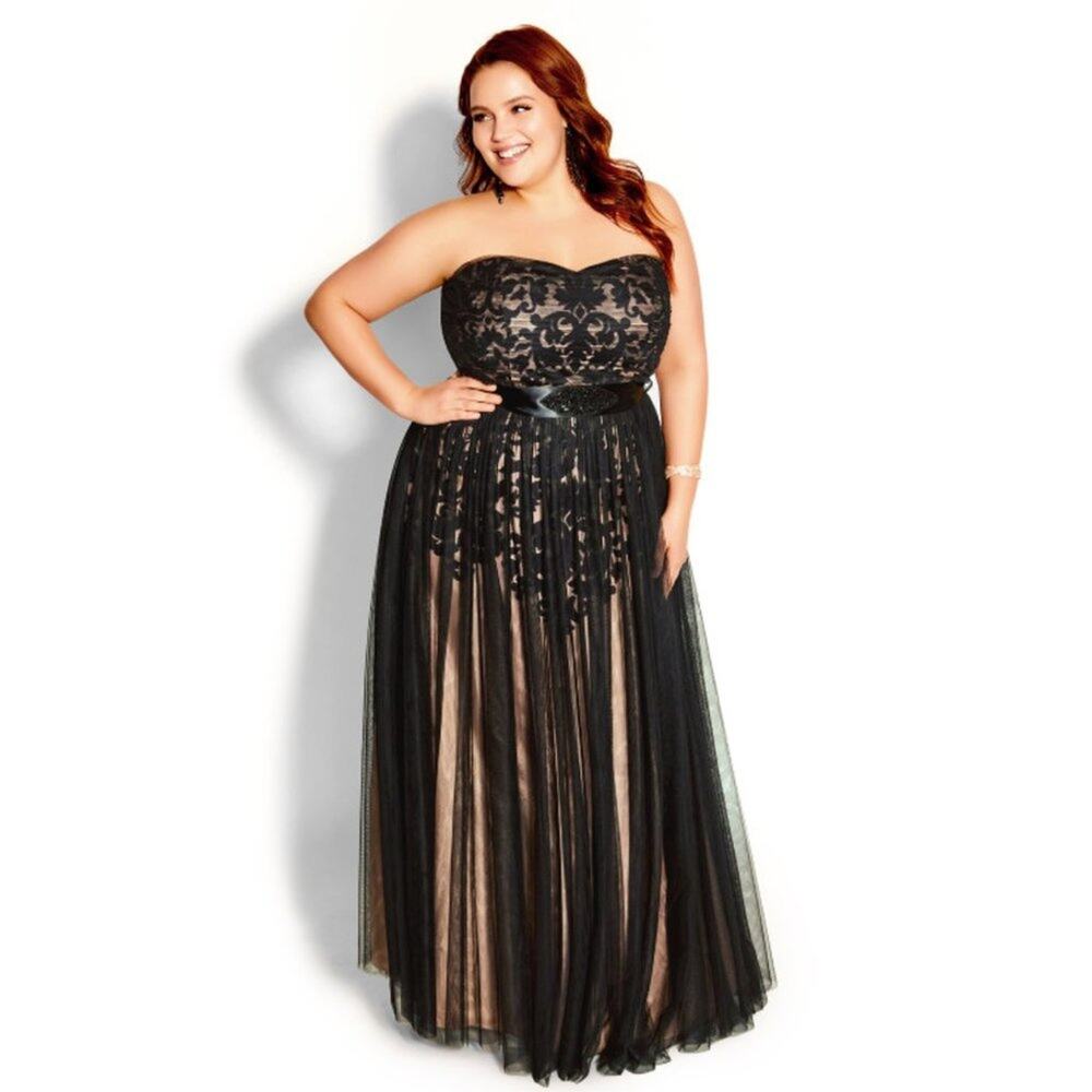 NWT City Chic Maxi EMB Tulle FF Black M = 18 = 2X